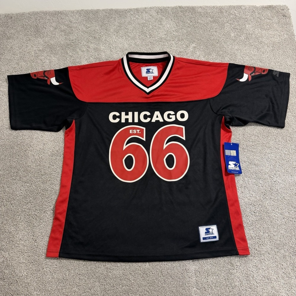 Starter Chicago Bulls Jersey‎ Shirt Mens L Black V-Neck NBA Basketball Pullover